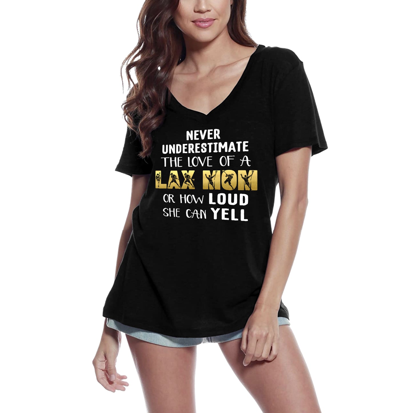 ULTRABASIC Women's V-Neck T-Shirt Never Underestimate The Love Of a Lax Mom - Funny Quote