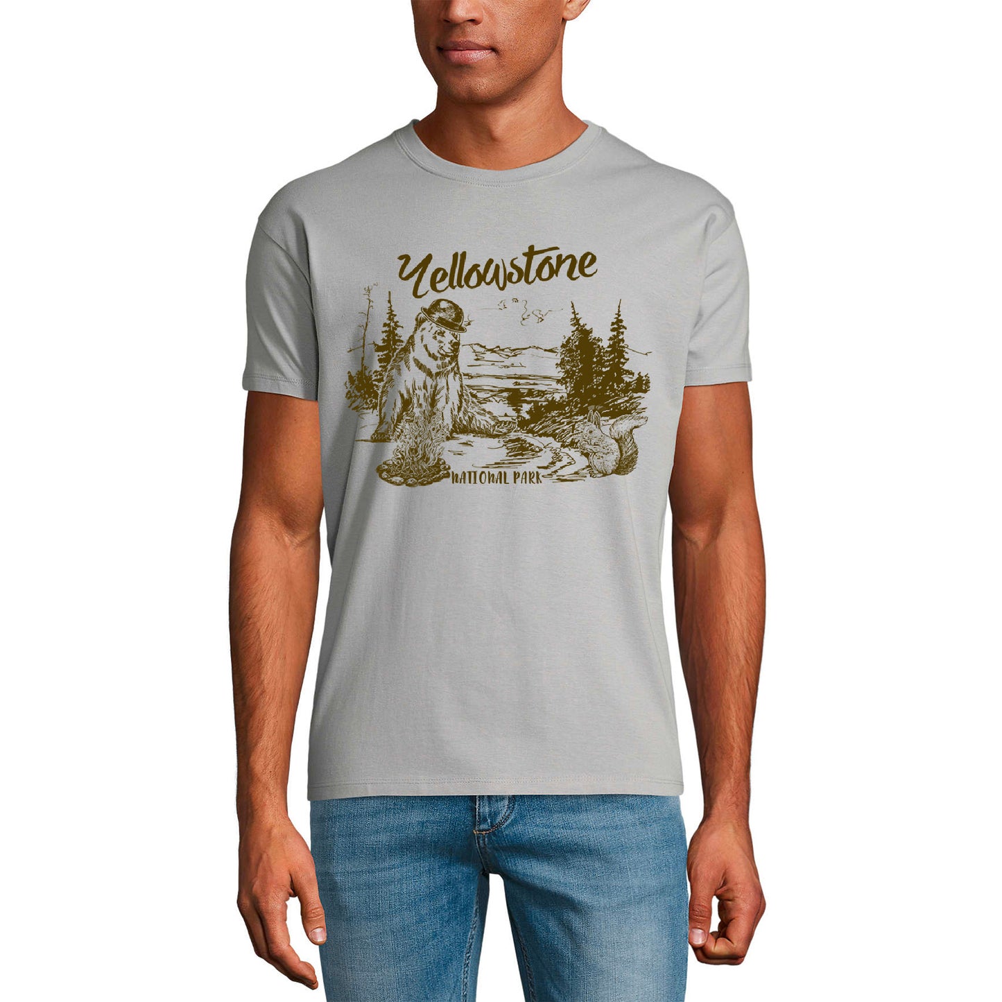 ULTRABASIC Men's T-Shirt Yellowstone National Park - Mountain Hiker Tee Shirt