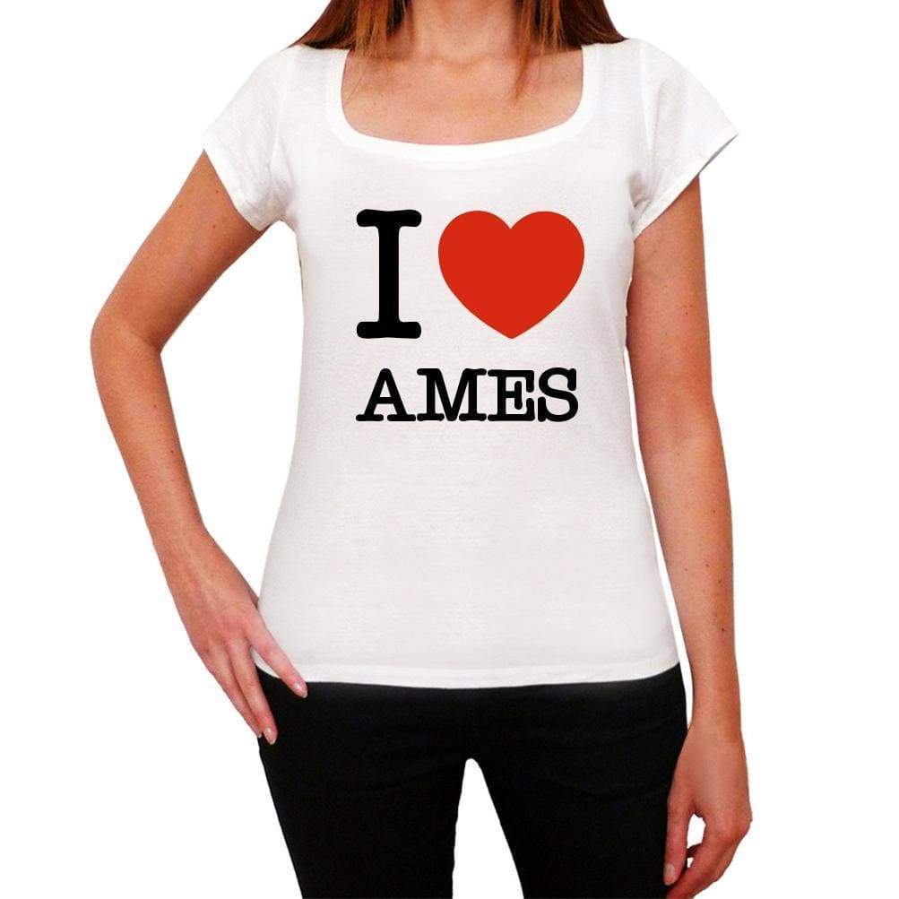 Ames I Love Citys White Womens Short Sleeve Round Neck T-Shirt 00012 - White / Xs - Casual