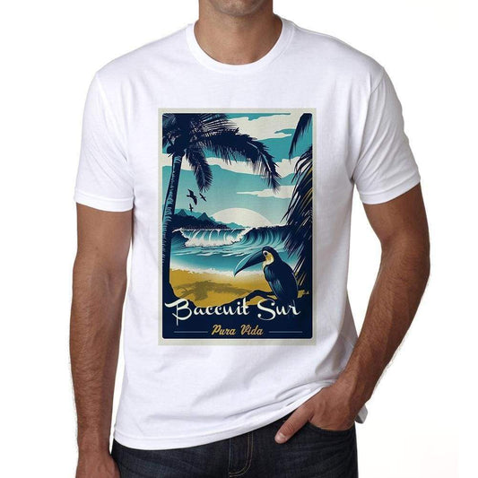 Baccuit Sur Pura Vida Beach Name White Mens Short Sleeve Round Neck T-Shirt 00292 - White / S - Casual