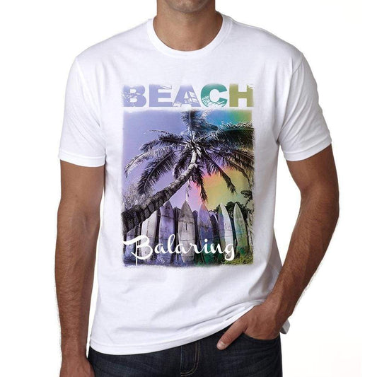 Balaring Beach Palm White Mens Short Sleeve Round Neck T-Shirt - White / S - Casual