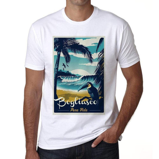 Bogliasco Pura Vida Beach Name White Mens Short Sleeve Round Neck T-Shirt 00292 - White / S - Casual