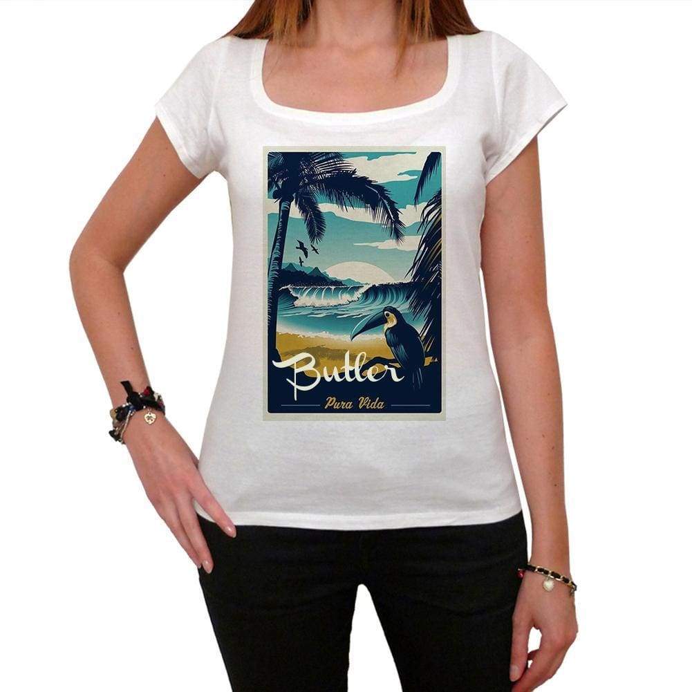 Butler Pura Vida Beach Name White Womens Short Sleeve Round Neck T-Shirt 00297 - White / Xs - Casual