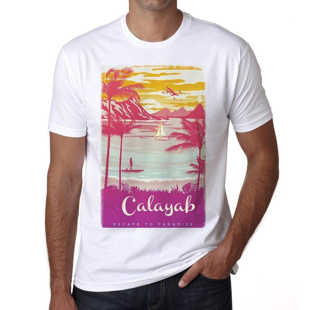 Calayab Escape To Paradise White Mens Short Sleeve Round Neck T-Shirt 00281 - White / S - Casual