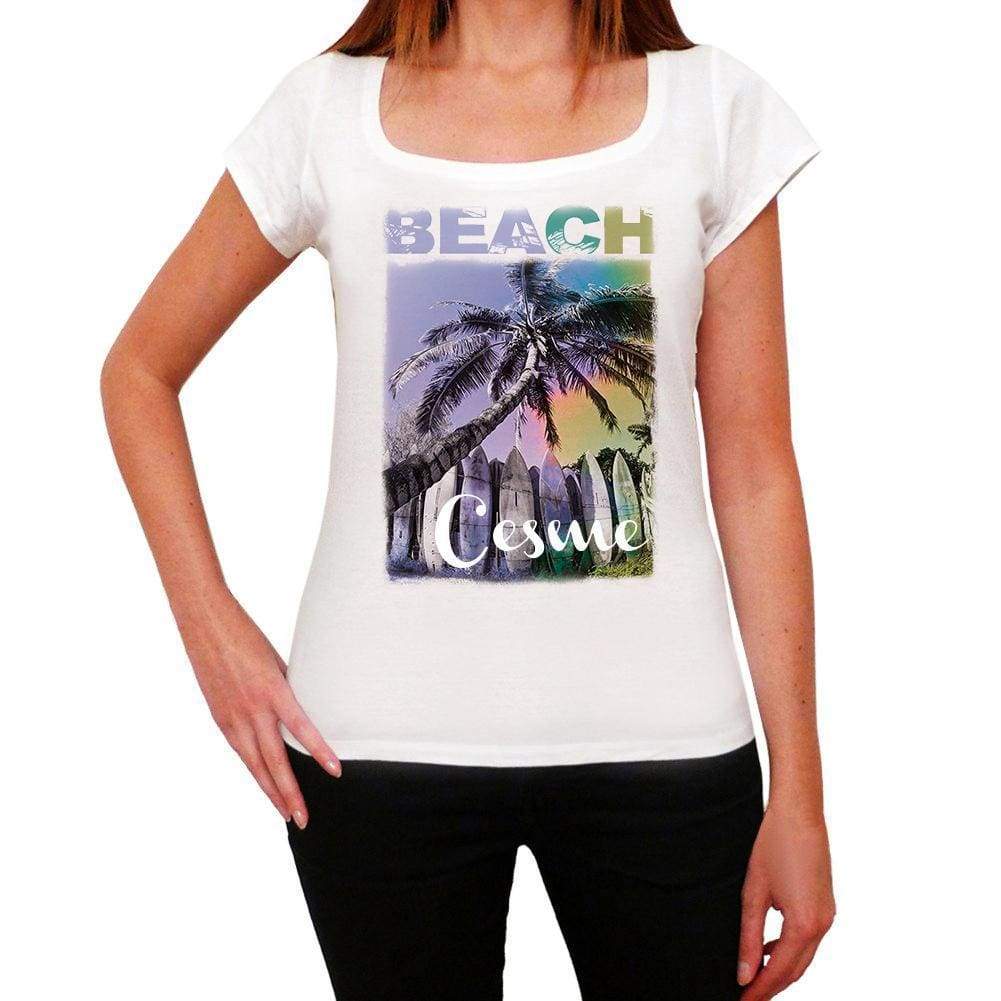 Cesme Beach Name Palm White Womens Short Sleeve Round Neck T-Shirt 00287 - White / Xs - Casual