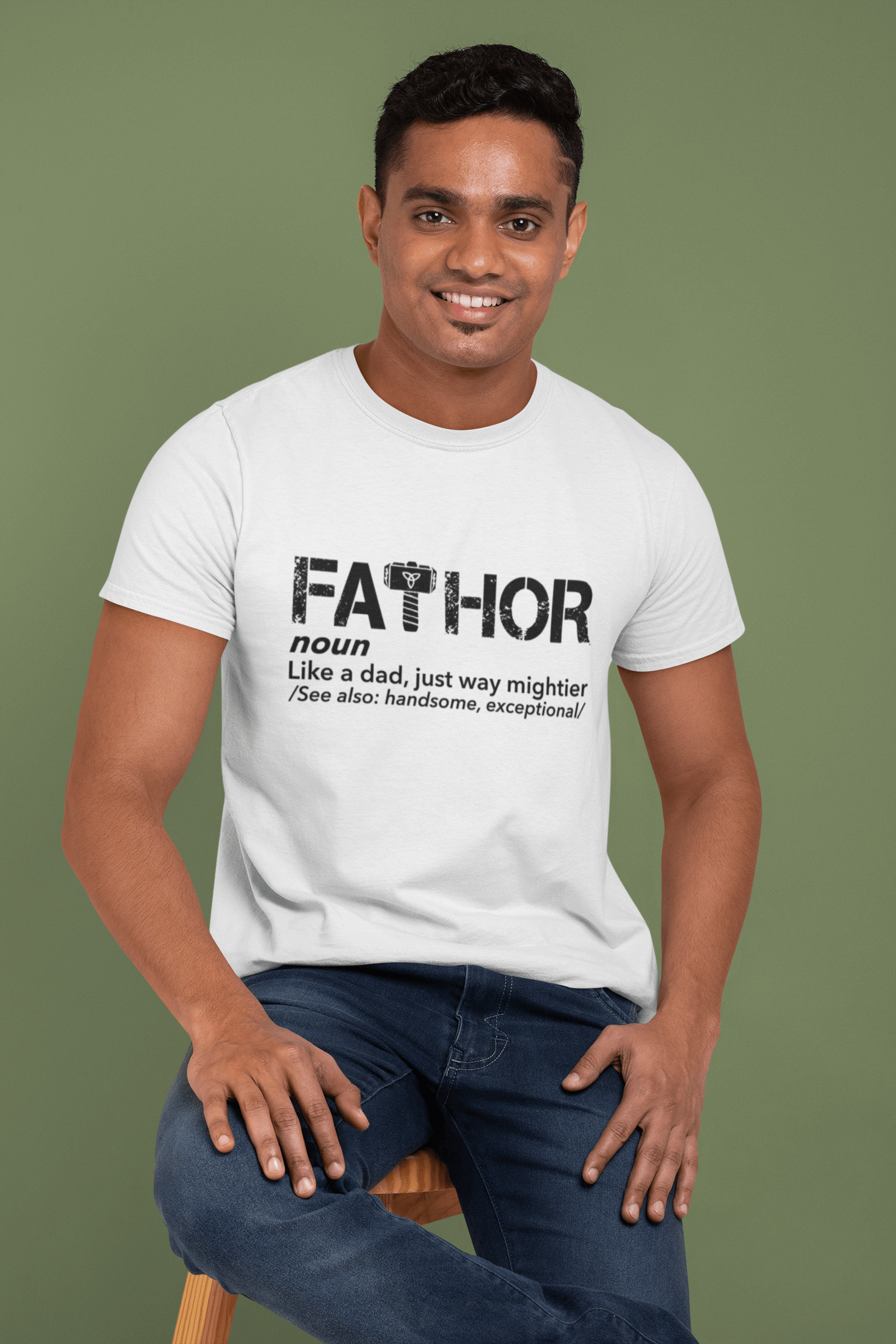 ULTRABASIC - Graphic Men's Fa-Thor Like Dad Just Way Mightier Shirt Printed Letters White