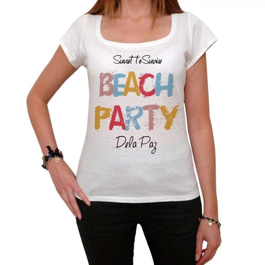 Dela Paz Beach Party White Womens Short Sleeve Round Neck T-Shirt 00276 - White / Xs - Casual