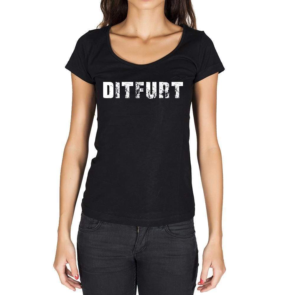 Ditfurt German Cities Black Womens Short Sleeve Round Neck T-Shirt 00002 - Casual