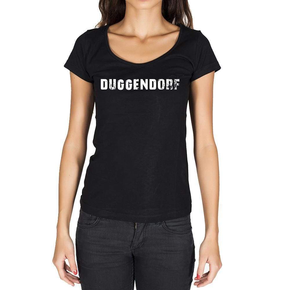 Duggendorf German Cities Black Womens Short Sleeve Round Neck T-Shirt 00002 - Casual