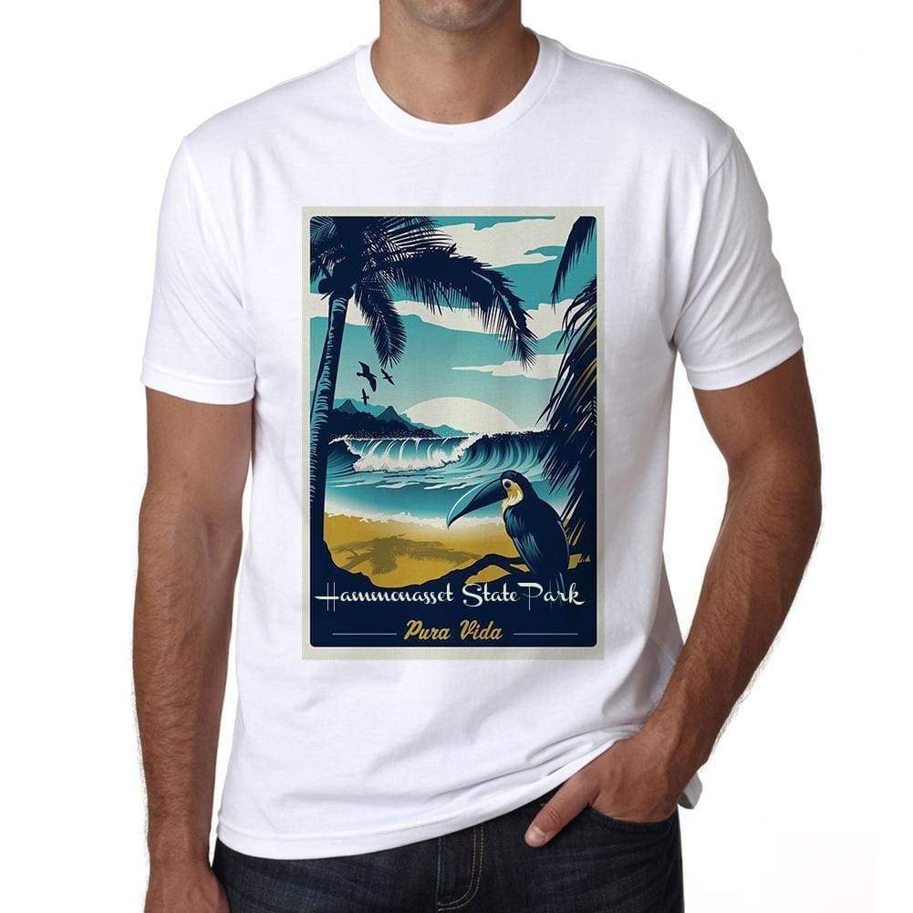 Hammonasset State Park Pura Vida Beach Name White Mens Short Sleeve Round Neck T-Shirt 00292 - White / S - Casual