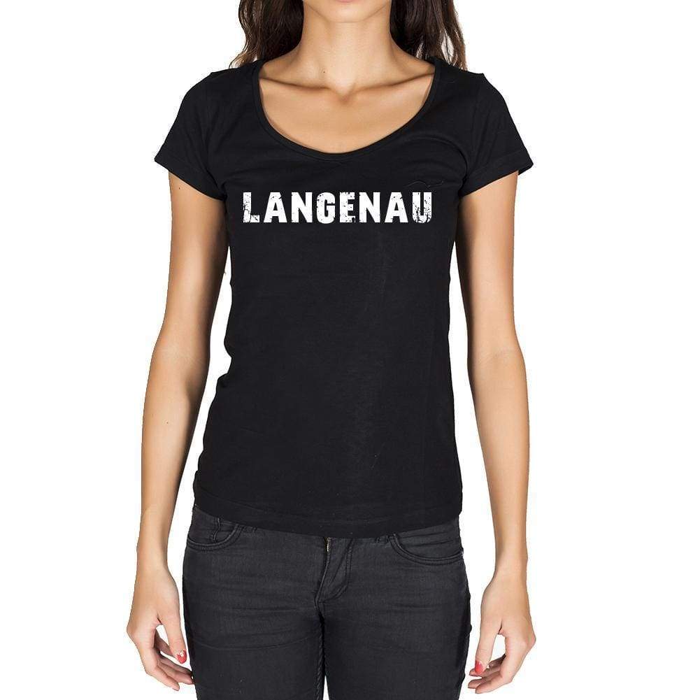 Langenau German Cities Black Womens Short Sleeve Round Neck T-Shirt 00002 - Casual