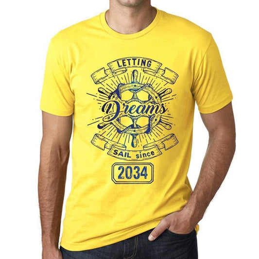 Letting Dreams Sail Since 2034 Mens T-Shirt Yellow Birthday Gift 00405 - Yellow / Xs - Casual