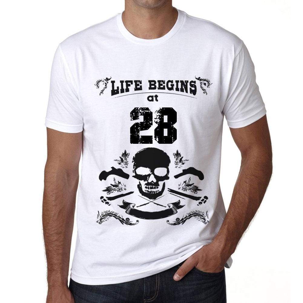 Life Begins At 28 Mens T-Shirt White Birthday Gift 00448 - White / Xs - Casual