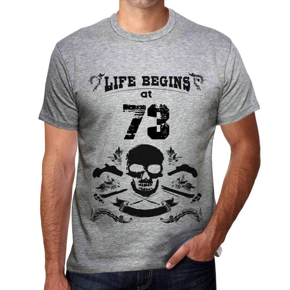 Life Begins At 73 Mens T-Shirt Grey Birthday Gift 00450 - Grey / S - Casual