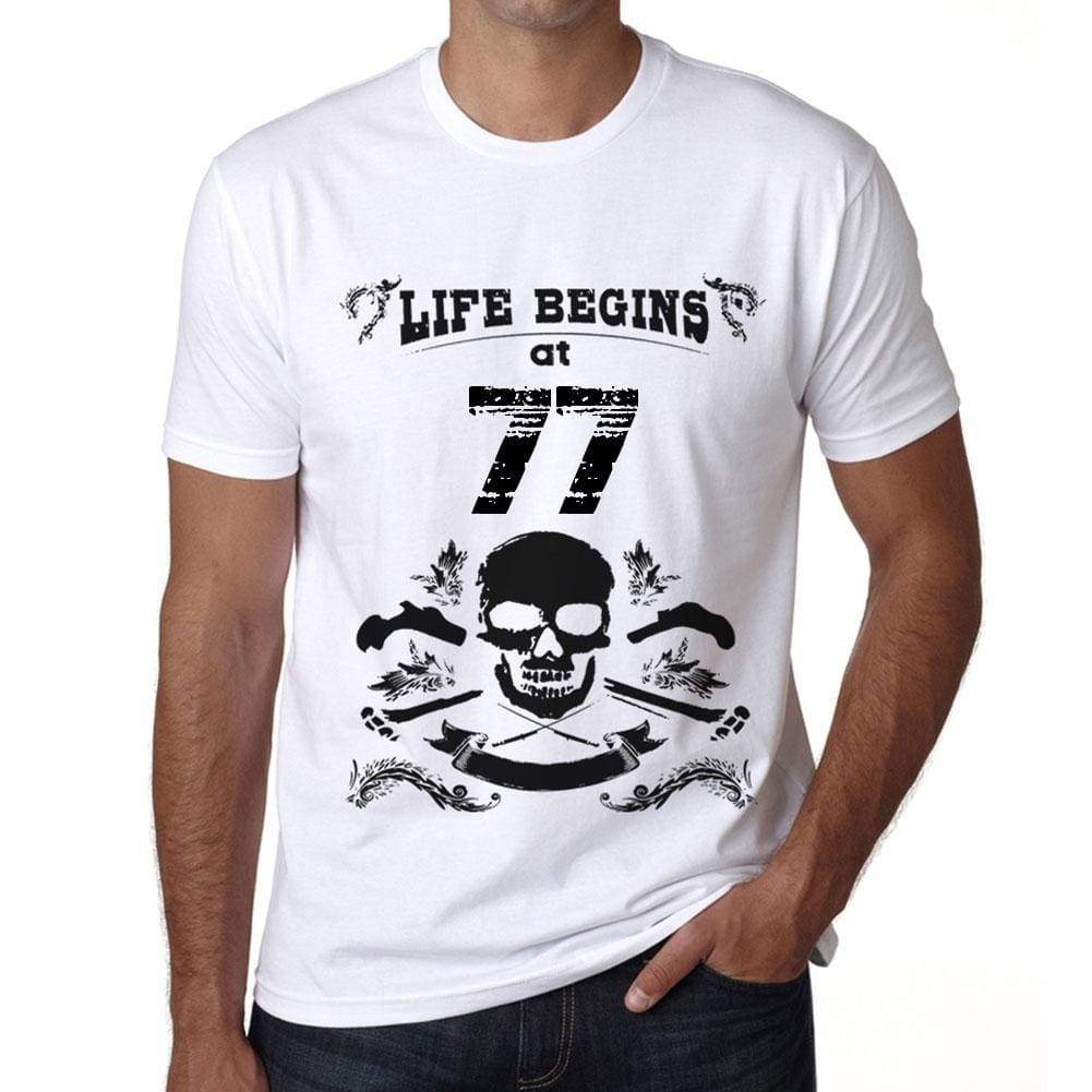 Life Begins At 77 Mens T-Shirt White Birthday Gift 00448 - White / Xs - Casual