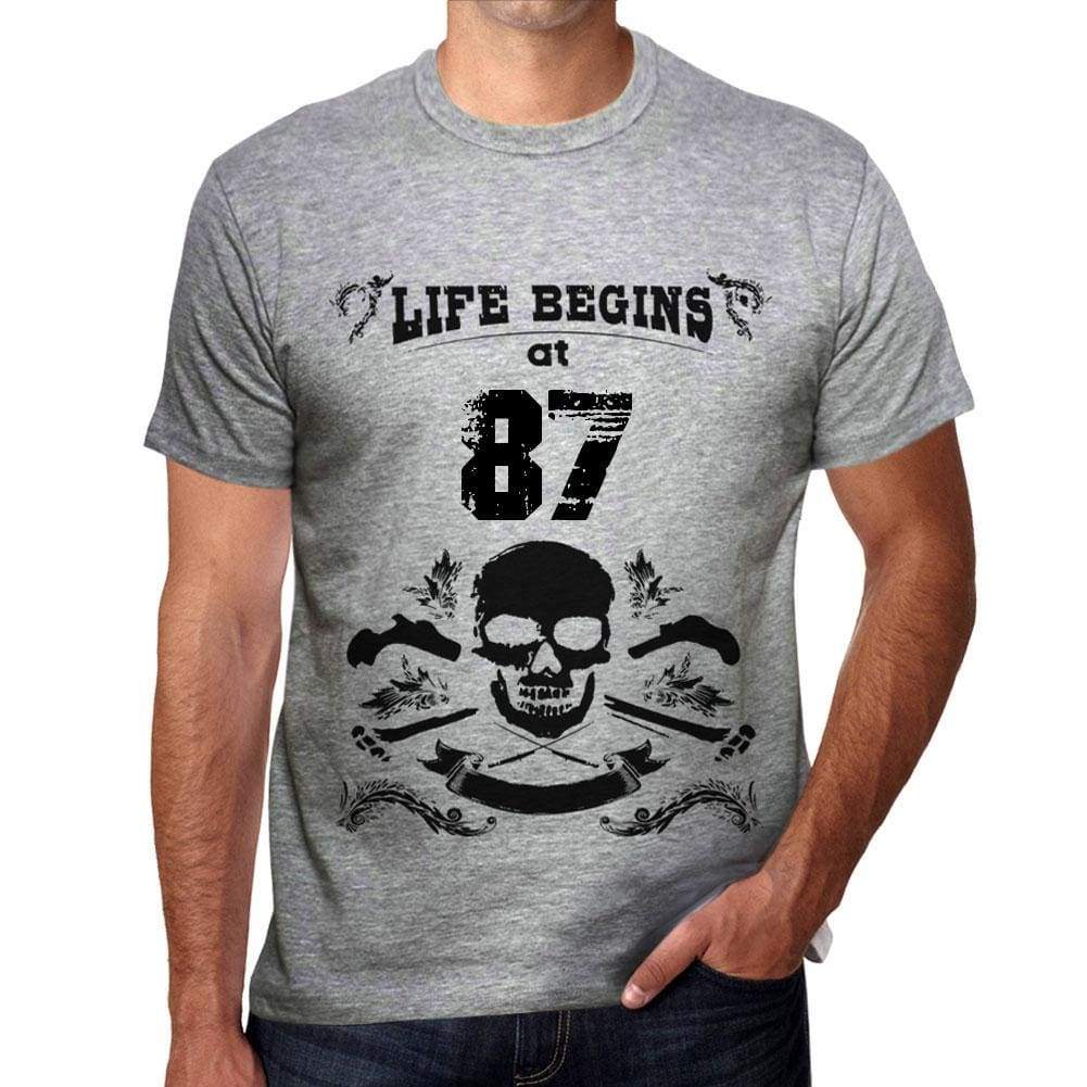 Life Begins At 87 Mens T-Shirt Grey Birthday Gift 00450 - Grey / S - Casual