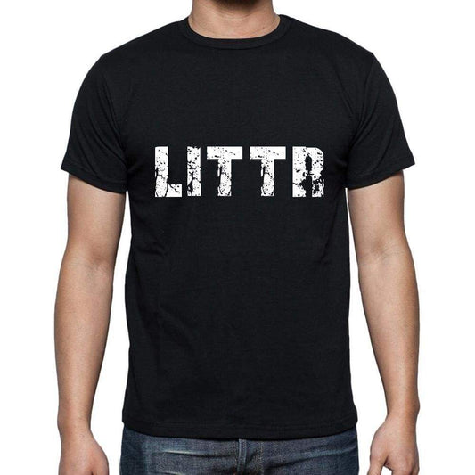 Littr Mens Short Sleeve Round Neck T-Shirt 5 Letters Black Word 00006 - Casual