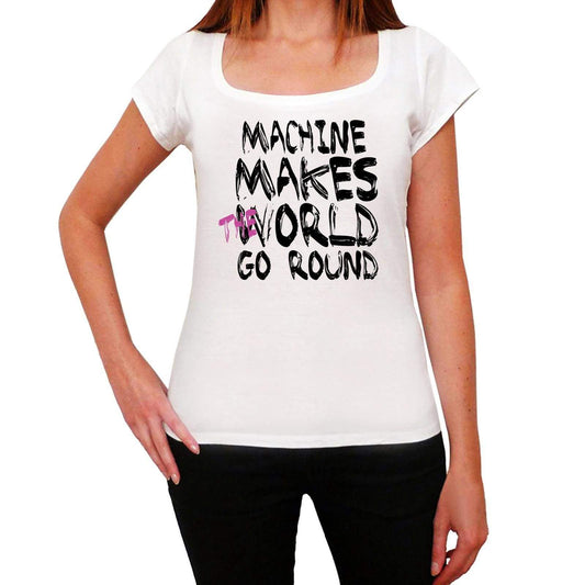 Machine World Goes Round Womens Short Sleeve Round White T-Shirt 00083 - White / Xs - Casual