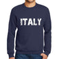 Mens Printed Graphic Sweatshirt Popular Words Italy French Navy - French Navy / Small / Cotton - Sweatshirts