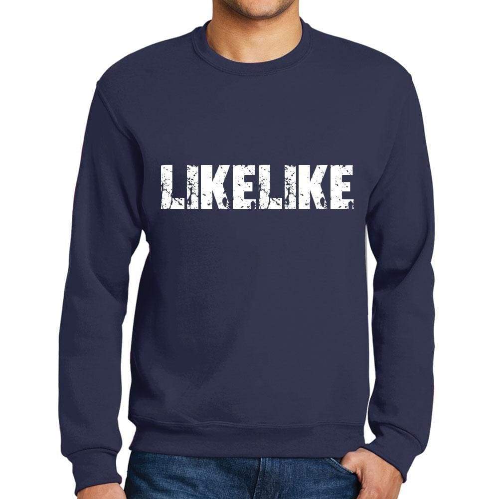 Mens Printed Graphic Sweatshirt Popular Words Likelike French Navy - French Navy / Small / Cotton - Sweatshirts