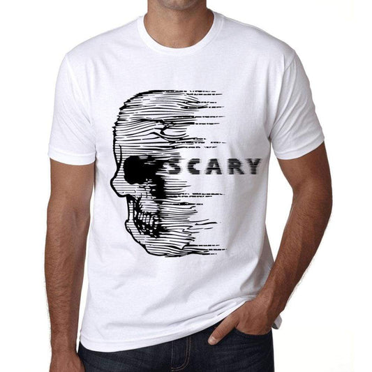 Mens Vintage Tee Shirt Graphic T Shirt Anxiety Skull Scary White - White / Xs / Cotton - T-Shirt