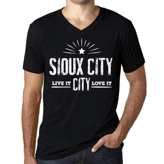 Mens Vintage Tee Shirt Graphic V-Neck T Shirt Live It Love It Sioux City Deep Black - Black / S / Cotton - T-Shirt
