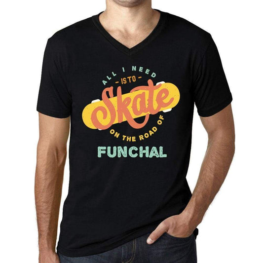Mens Vintage Tee Shirt Graphic V-Neck T Shirt On The Road Of Funchal Black - Black / S / Cotton - T-Shirt