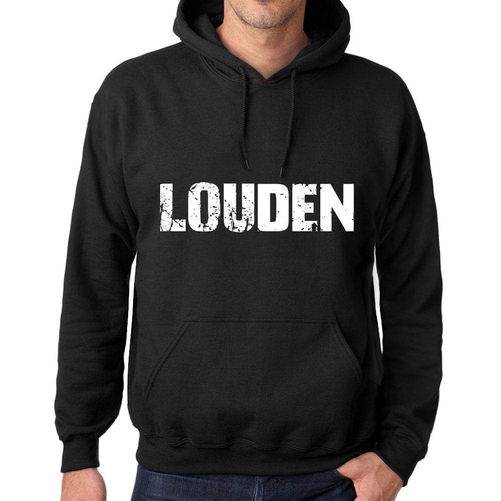 Mens Womens Unisex Printed Graphic Cotton Hoodie Soft Heavyweight Hooded Sweatshirt Pullover Popular Words Louden Deep Black - Black / Xs /