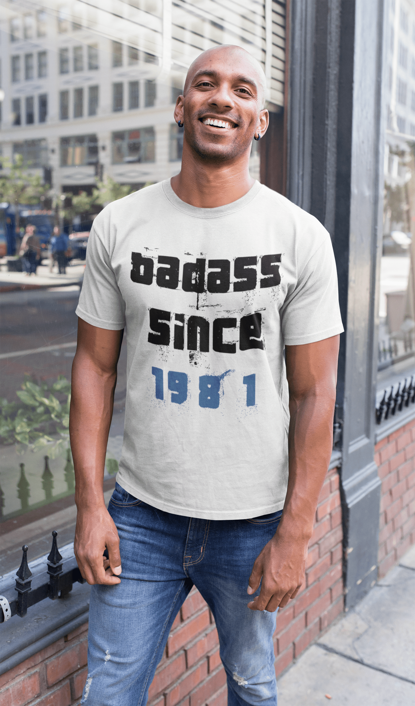 Badass Since 1981 Men's T-shirt White Birthday Gift Round Neck 00429