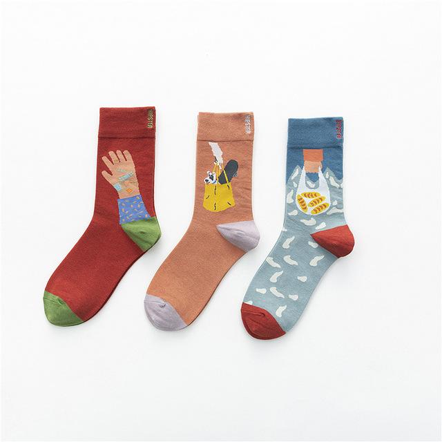 3 Pairs/lot Winter Retro Women Van Gogh Modern Oil Paint Cotton Mural World Famous Socks Art Abstract Happy Funny Women Socks