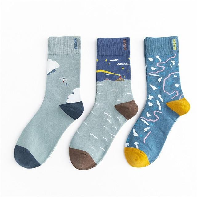 3 Pairs/lot Winter Retro Women Van Gogh Modern Oil Paint Cotton Mural World Famous Socks Art Abstract Happy Funny Women Socks