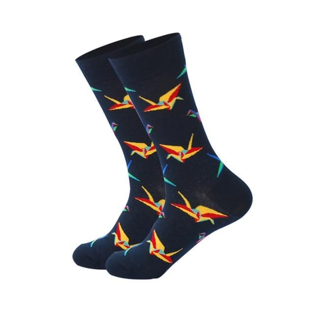 Downstairs Brand Desgin Happy Socks for Men's Gifts 28 Colors Birds Flamingos Penguins Streetwear Dress Up Long Casual Calcetines