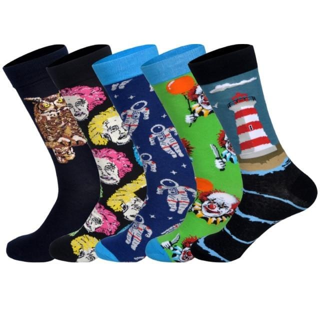 LIONZONE 5Pairs/lot Spring New Arrived Happy Socks Men Funny Art BritishStyle Streetwear Hip Hop Designer Crew Socks Gift Box