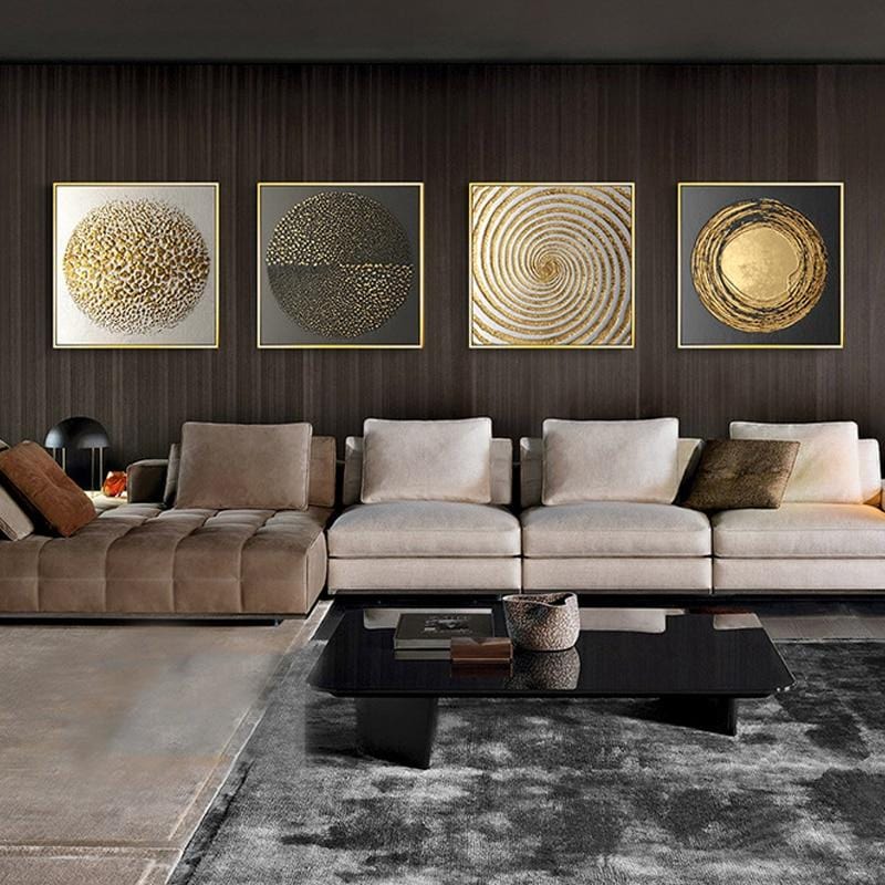 Abstract Gold Black White Modern Square Texture Canvas Painting Posters And Prints Home Decor Wall Art Pictures For Living Room