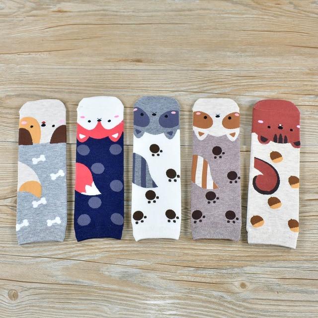 Women Socks popular New Cartoon Pug Kitten Pattern Cotton Socks Christmas Gifts Funny Cute Socks Woman