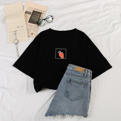 Korean cartoon Embroidery Loose basic t shirt autumn long Sleeve Simple T-shirts for Women harajuku Kawaii funny student tshirt