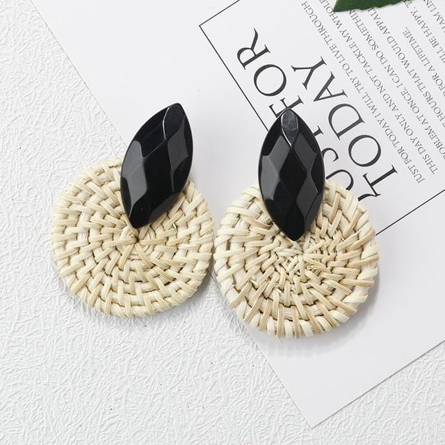 AENSOA Multiple 27 Style Korea Handmade Wooden Straw Weave Rattan Vine Braid Drop Earrings New Fashion Geometric Long Earrings