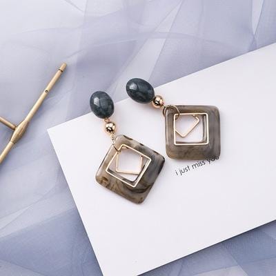 AOMU Korean Blue Geometric Acrylic Irregular Hollow Circle Square Dangle Drop Earrings for Women Metal Bump Party Beach Jewelry