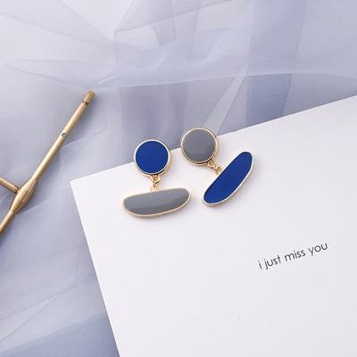 AOMU Korean Blue Geometric Acrylic Irregular Hollow Circle Square Dangle Drop Earrings for Women Metal Bump Party Beach Jewelry