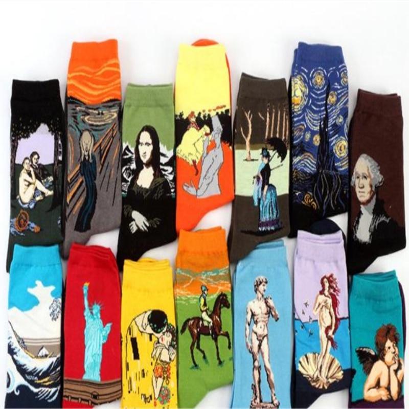 Autumn Winter NEW 3D Retro Personality Art Socks Unisex Women Men Funny Novelty Starry Night Vintage Socks Oil Happy Socks HOT