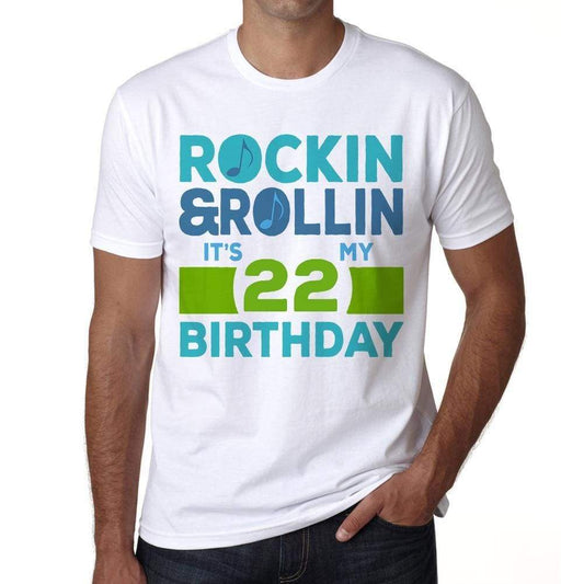 Rockin&rollin 22 White Mens Short Sleeve Round Neck T-Shirt 00339 - White / S - Casual