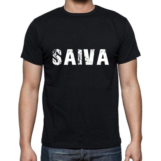 Saiva Mens Short Sleeve Round Neck T-Shirt 5 Letters Black Word 00006 - Casual