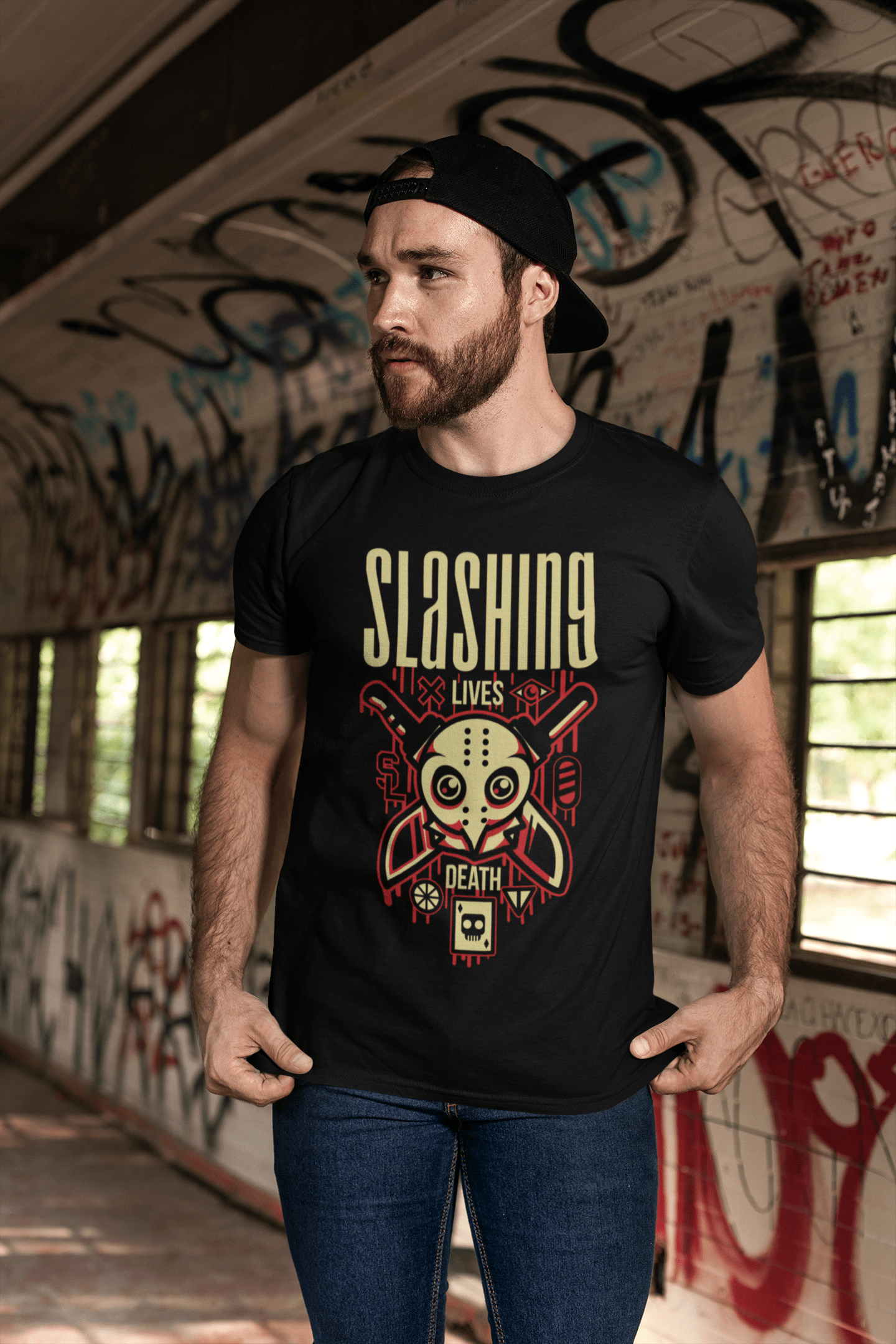 ULTRABASIC Men's Novelty T-Shirt Slashing Lives Death Tee Shirt