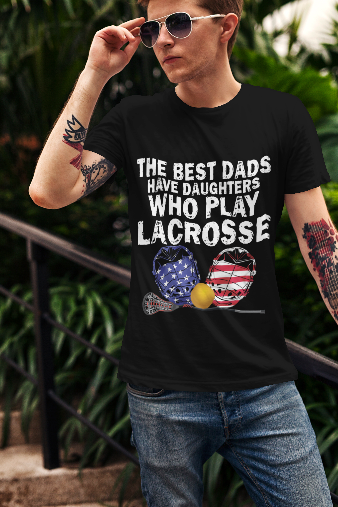 ULTRABASIC Men's T-Shirt The Best Dads Have Daughters Who Play Lacrosse - American Flag