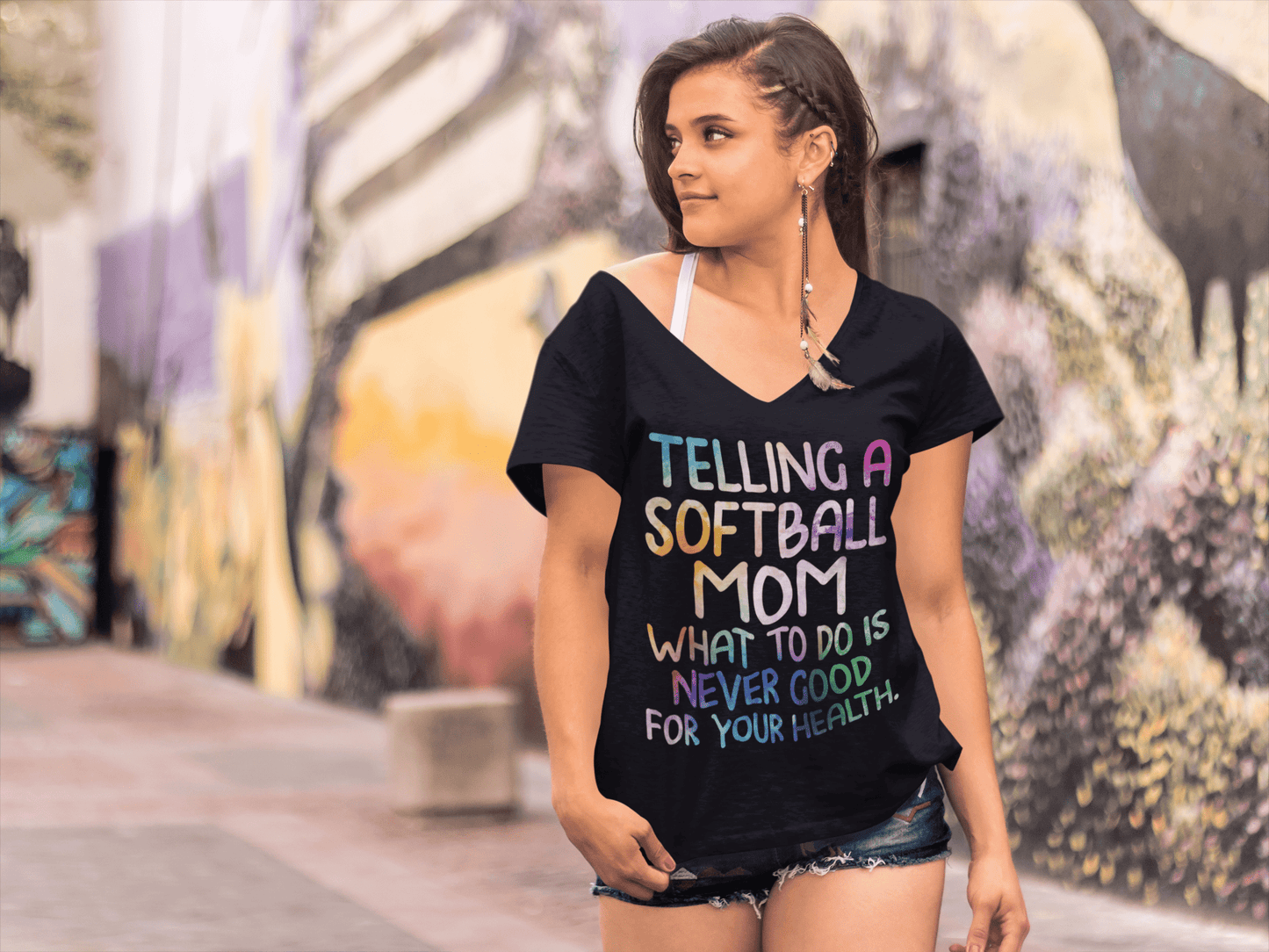 ULTRABASIC Women's V-Neck T-Shirt Telling a Softball Mom What To Do - Funny Quote
