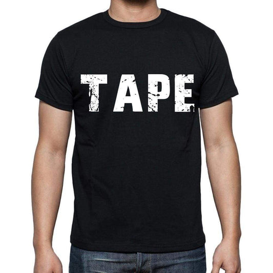 Tape White Letters Mens Short Sleeve Round Neck T-Shirt 00007
