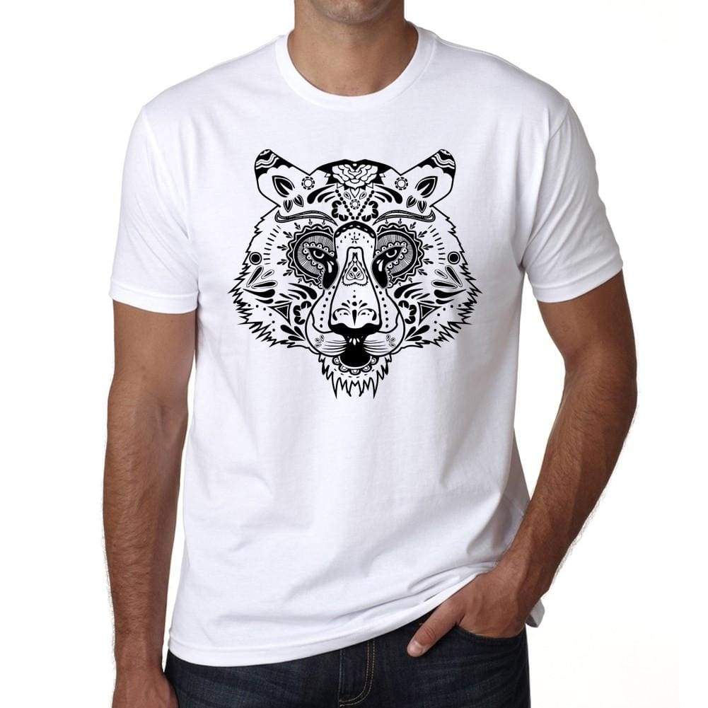 Tiger Skull Mens White Tee 100% Cotton 00187