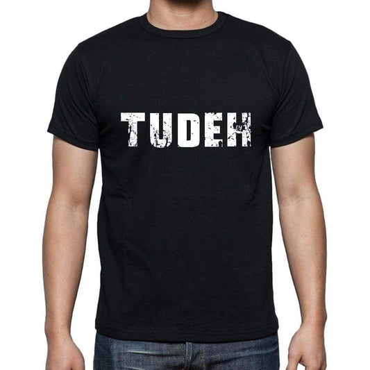 Tudeh Mens Short Sleeve Round Neck T-Shirt 5 Letters Black Word 00006 - Casual