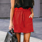 Womens Pocket Pure Color High Waist Summer Skirt - Red / L